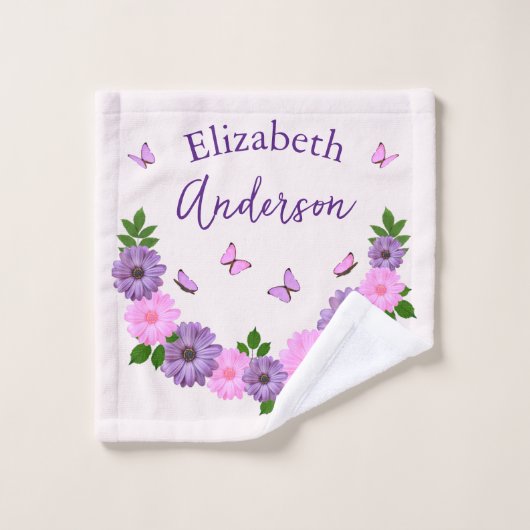 Vlinders roze en Paarse Washandje (Wasdoekje)