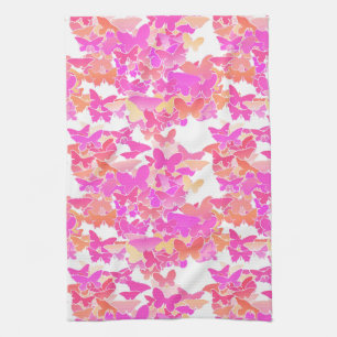 Vlinders, roze, fuchsia en koraal theedoek
