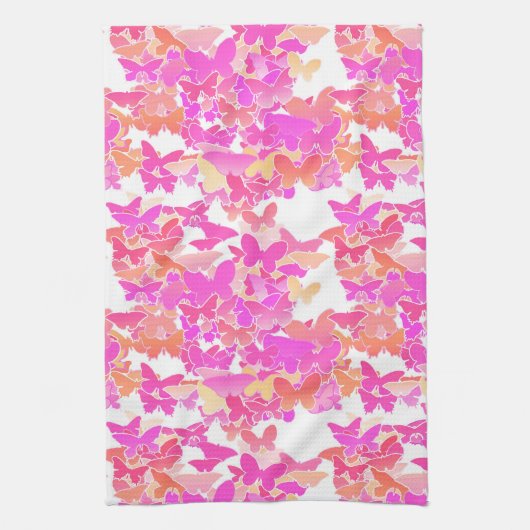 Vlinders, roze, fuchsia en koraal theedoek (Verticaal)
