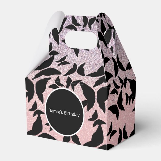 Vlinders Roze Glitter Verjaardagsfeest Bedankdoosjes (Voorkant Zijde)