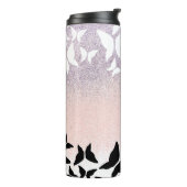 Vlinders Roze Glitters Geborduurde Naam Thermosbeker (Gedraaid links)