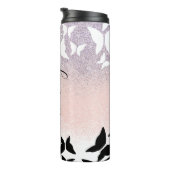 Vlinders Roze Glitters Geborduurde Naam Thermosbeker (Geroteerd rechts)