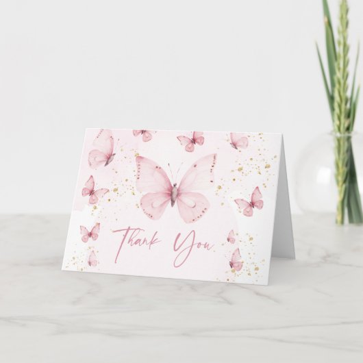 Vlinders Roze Goud Bruidsmeisjesfeest  Bedankkaart (Voorkant)