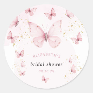 Vlinders Roze Goud Bruiloft Feest  Ronde Sticker