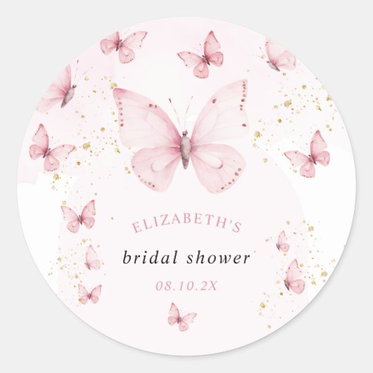 Vlinders Roze Goud Bruiloft Feest Ronde Sticker (Voorkant)