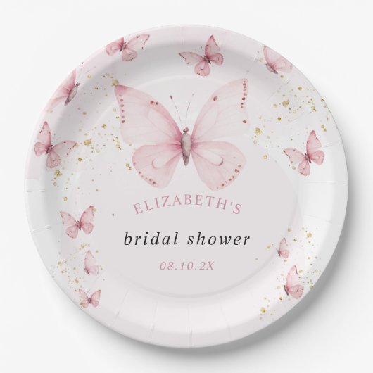 Vlinders Roze Goud Bruiloftsfeest Papieren Bordje (Voorkant)