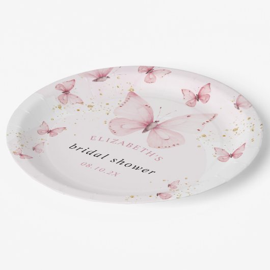 Vlinders Roze Gouden Bruidsfeest  Papieren Bordje (Gekanteld)