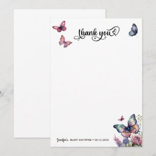 Vlinders Roze Paarse Bloemen Baby shower Bedankkaart