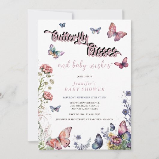 Vlinders Roze Paarse | Bloemen Baby shower Kaart (Voorkant)
