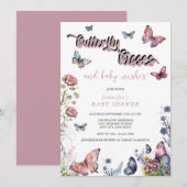 Vlinders Roze Paarse | Bloemen Baby shower Kaart (Voorkant / Achterkant)