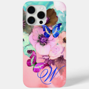 VLINDERS, ROZE TEAL ROZEN EN ANEMONEBLOEMEN iPhone 15 PRO MAX HOESJE