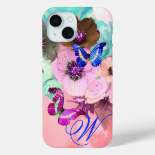 VLINDERS, ROZE TEAL ROZEN EN ANEMONEBLOEMEN iPhone 15 CASE