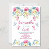 Vlinders Roze Waterverf Bloemen Verjaardag Magnetische Uitnodiging (Voorkant)