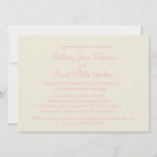 Vlinders roze witte crème bruiloft uitnodiging (Achterkant)