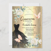 Vlinders Rozen Black Dress Quinceañera Kaart (Voorkant)