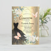 Vlinders Rozen Black Dress Quinceañera Kaart (Staand voorkant)