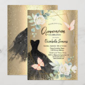 Vlinders Rozen Black Dress Quinceañera Kaart (Voorkant / Achterkant)
