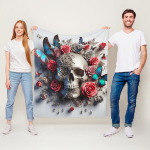 Vlinders, Rozen rond een schedel Fleece Deken