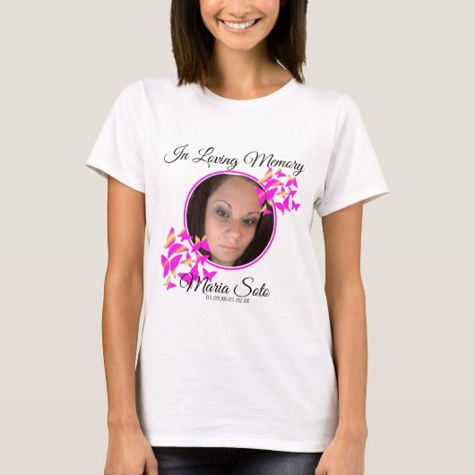 Vlinders Script Herdenking Funeral T-Shirt (Voorkant)