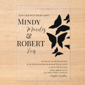 Vlinders Script Zwart Witte Trouw Uitnodiging (Voorkant)