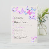 Vlinders Silver Confetti Quinceanera en Mass Kaart (Staand voorkant)