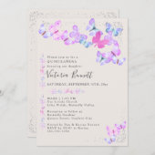 Vlinders Silver Confetti Quinceanera en Mass Kaart (Voorkant / Achterkant)