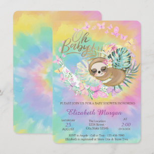 Vlinders,Slaande Luiaard Tie Dye Baby Shower Kaart