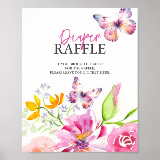Vlinders & slaapliedjes Luier Raffle Baby shower Poster (Voorkant)