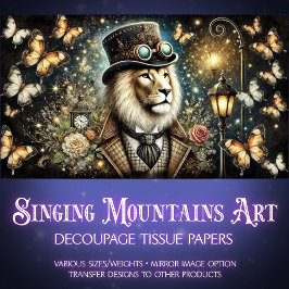  vlinders Steampunk Lion Decoupage Tissuepapier