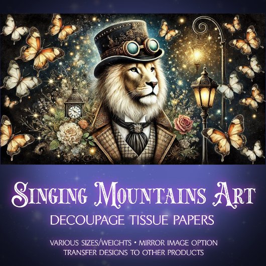 vlinders Steampunk Lion Decoupage Tissuepapier