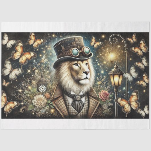 vlinders Steampunk Lion Decoupage Tissuepapier (Voorkant)