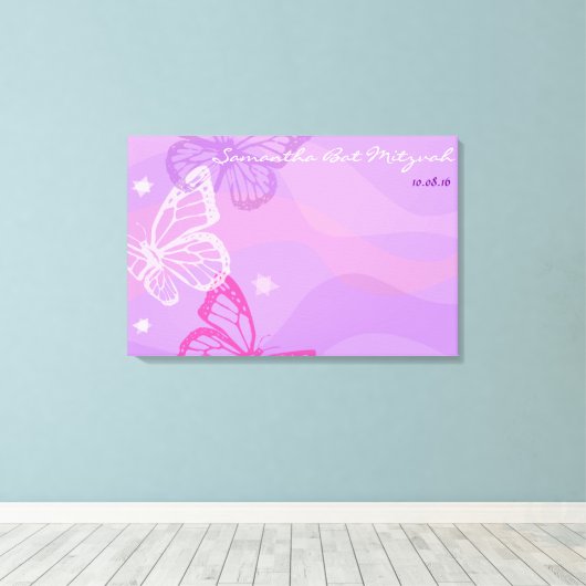 VLINDERS & STERREN Bat Mitzvah Inloggen Board Canvas Afdruk (Insitu (Houten vloer))