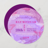 Vlinders & Sterren Ronde Bat Mitswa Uitnodiging (Voorkant / Achterkant)