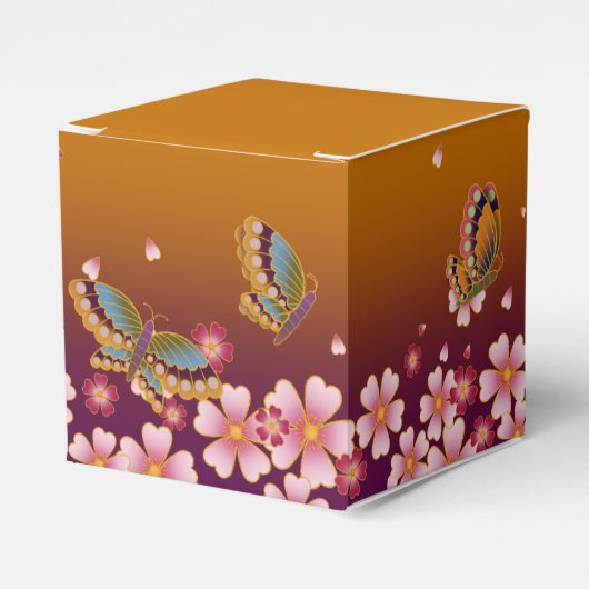 Vlinders te midden van Sakura bloesems  goud Bedankdoosjes (Voorkant Zijde)