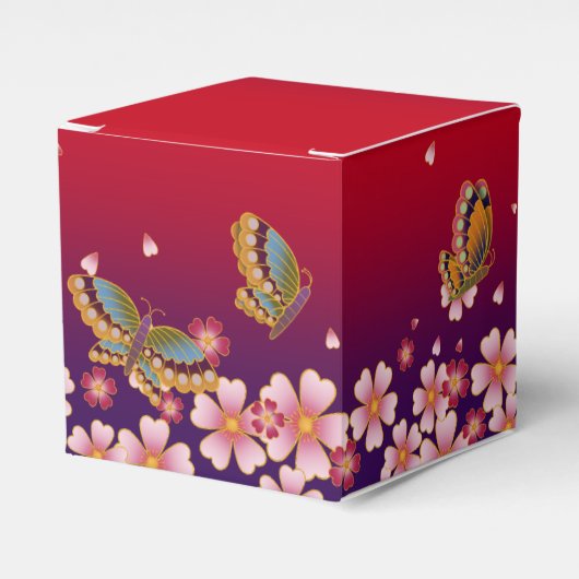 Vlinders te midden van Sakura bloesems  rood Bedankdoosjes (Voorkant Zijde)