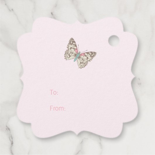 Vlinders tekening grafisch roze bruiloft cadeau bedankjes labels (Achterkant)