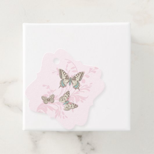 Vlinders tekening grafisch roze bruiloft cadeau bedankjes labels (In situ)