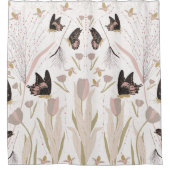 Vlinders Tulpen roze patroon Douchegordijn (Voorkant)