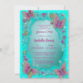 Vlinders turkoois paarse glinstering chic kaart (Achterkant)