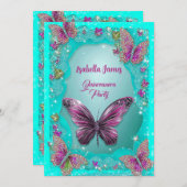 Vlinders turkoois paarse glinstering chic kaart (Voorkant / Achterkant)