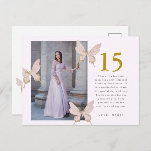  vlinders twee foto quinceanera dank u briefkaart (Voorkant / Achterkant)