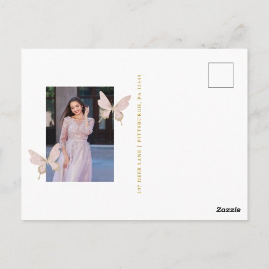  vlinders twee foto quinceanera dank u briefkaart (Achterkant)