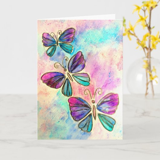 Vlinders Valentijnsdag Kaart met aangepaste tekst (Gele Bloem)