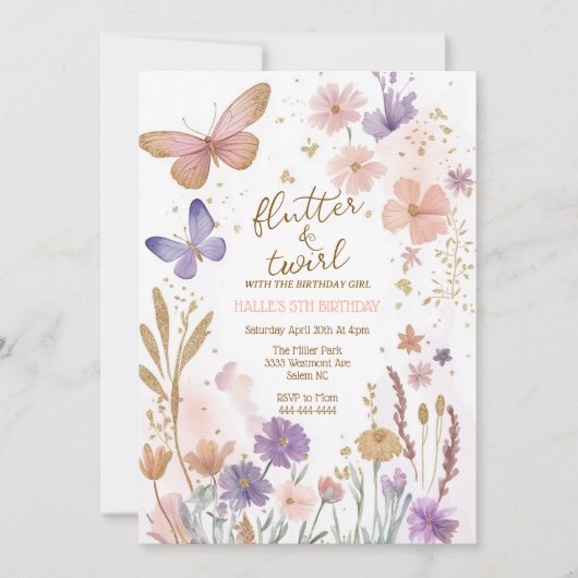 Vlinders verjaardag, magische verjaardag vlinder kaart (Voorkant)