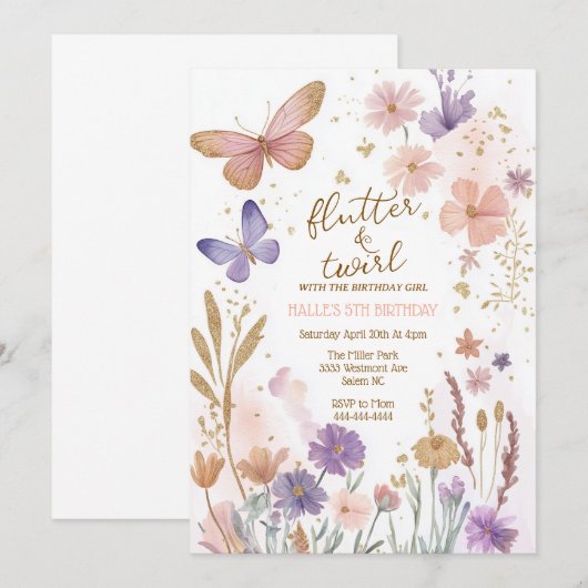 Vlinders verjaardag, magische verjaardag vlinder kaart (Voorkant / Achterkant)