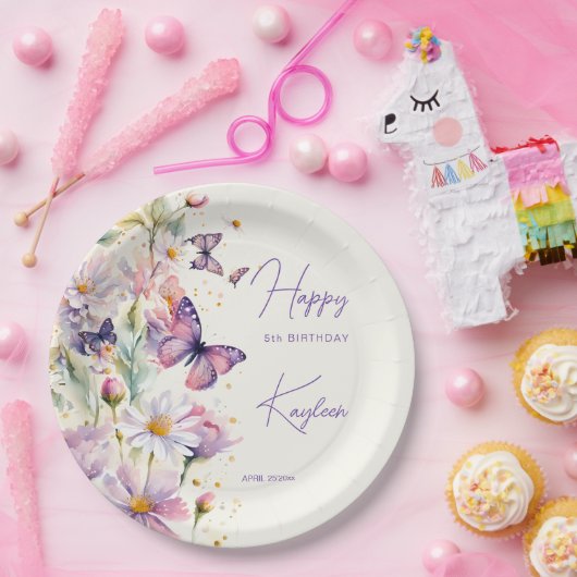 Vlinders verjaardagslavendel paarse bedrukt papieren bordje (Feest)