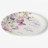 Vlinders verjaardagslavendel paarse bedrukt papieren bordje (Gekanteld)