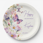 Vlinders verjaardagslavendel paarse bedrukt papieren bordje (Voorkant)