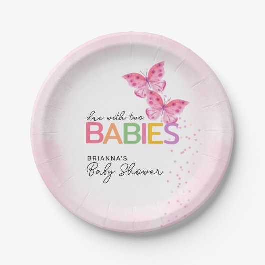 Vlinders Verschuldigd met Twee Tweeling Meisjes Ba Papieren Bordje (Voorkant)