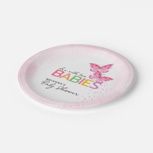 Vlinders Verschuldigd met Twee Tweeling Meisjes Ba Papieren Bordje (Gekanteld)